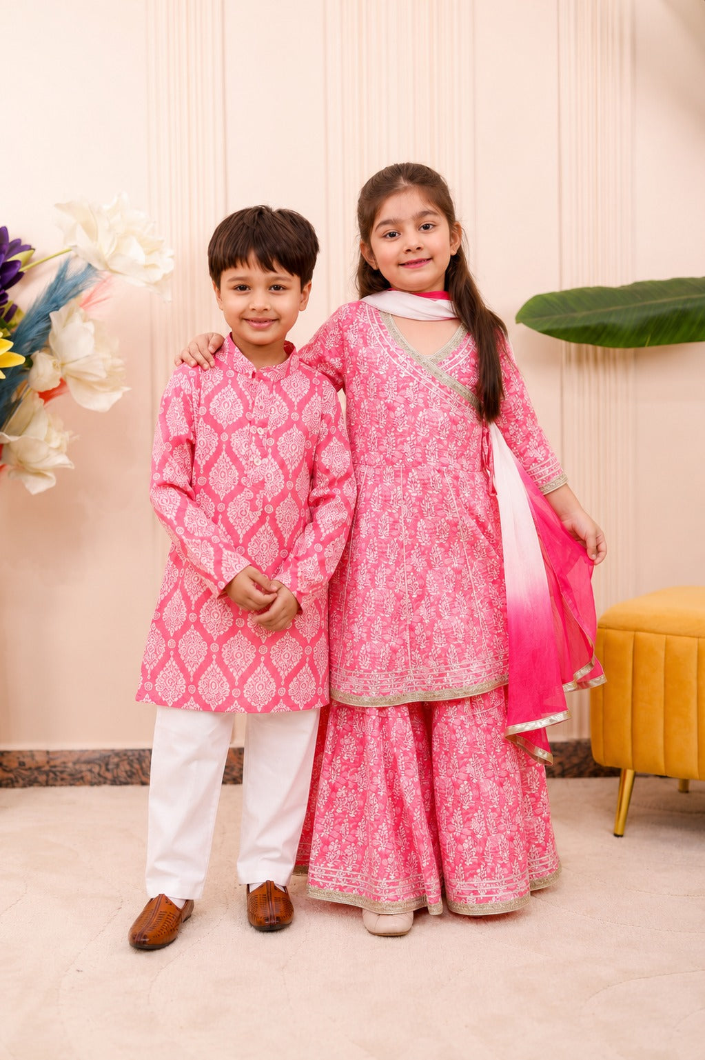 Royal Pink| Brother Sister Matching Ethnic Set