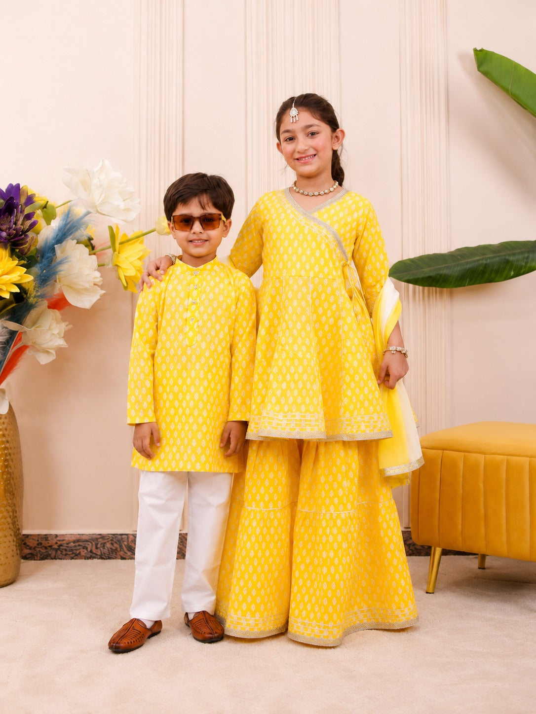 Bright Yellow | Brother Sister Matching Ethnic Set