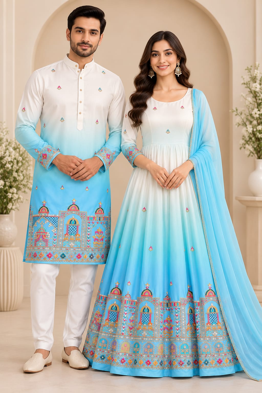 Skyline Ombré Embroidered | Couple Set 💙