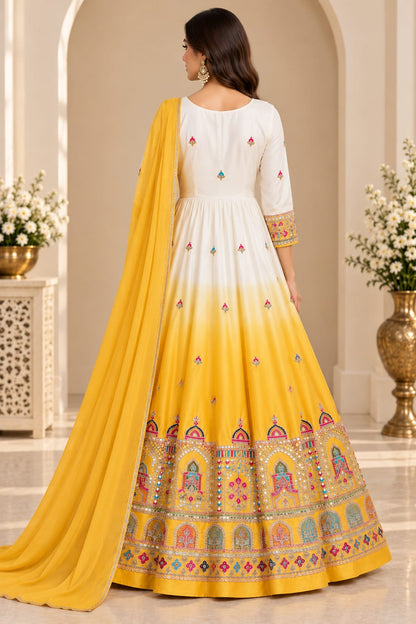 The Haldi Horizon Ombré Embroidered  | Women Ethnic dress