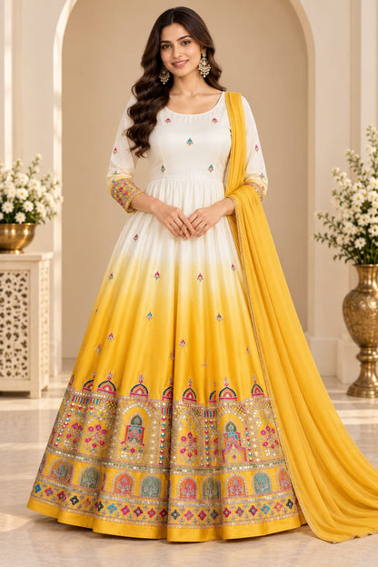 The Haldi Horizon Ombré Embroidered  | Women Ethnic dress
