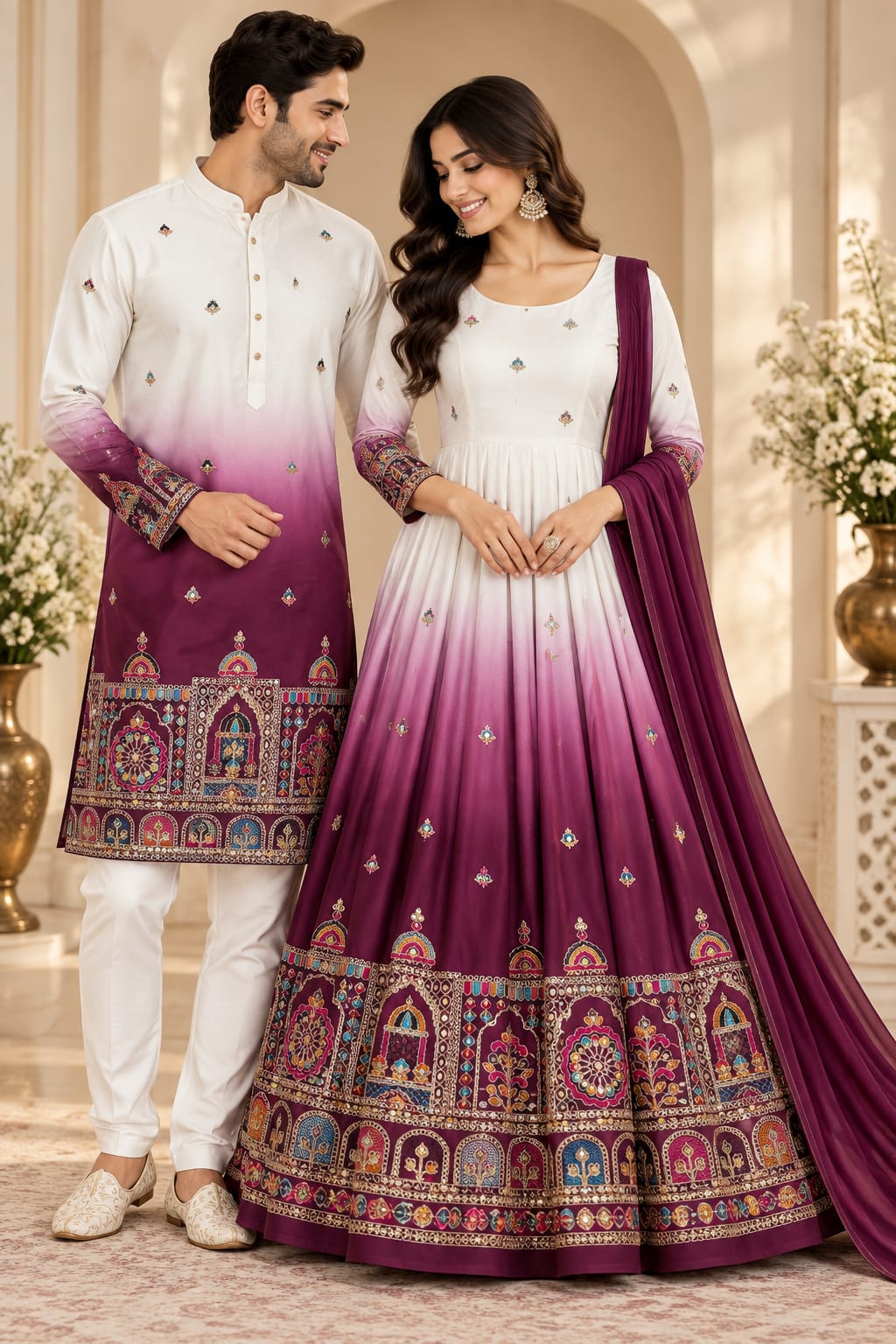 The Royal Orchid Ombré Embroidered |  Couple Set🪻
