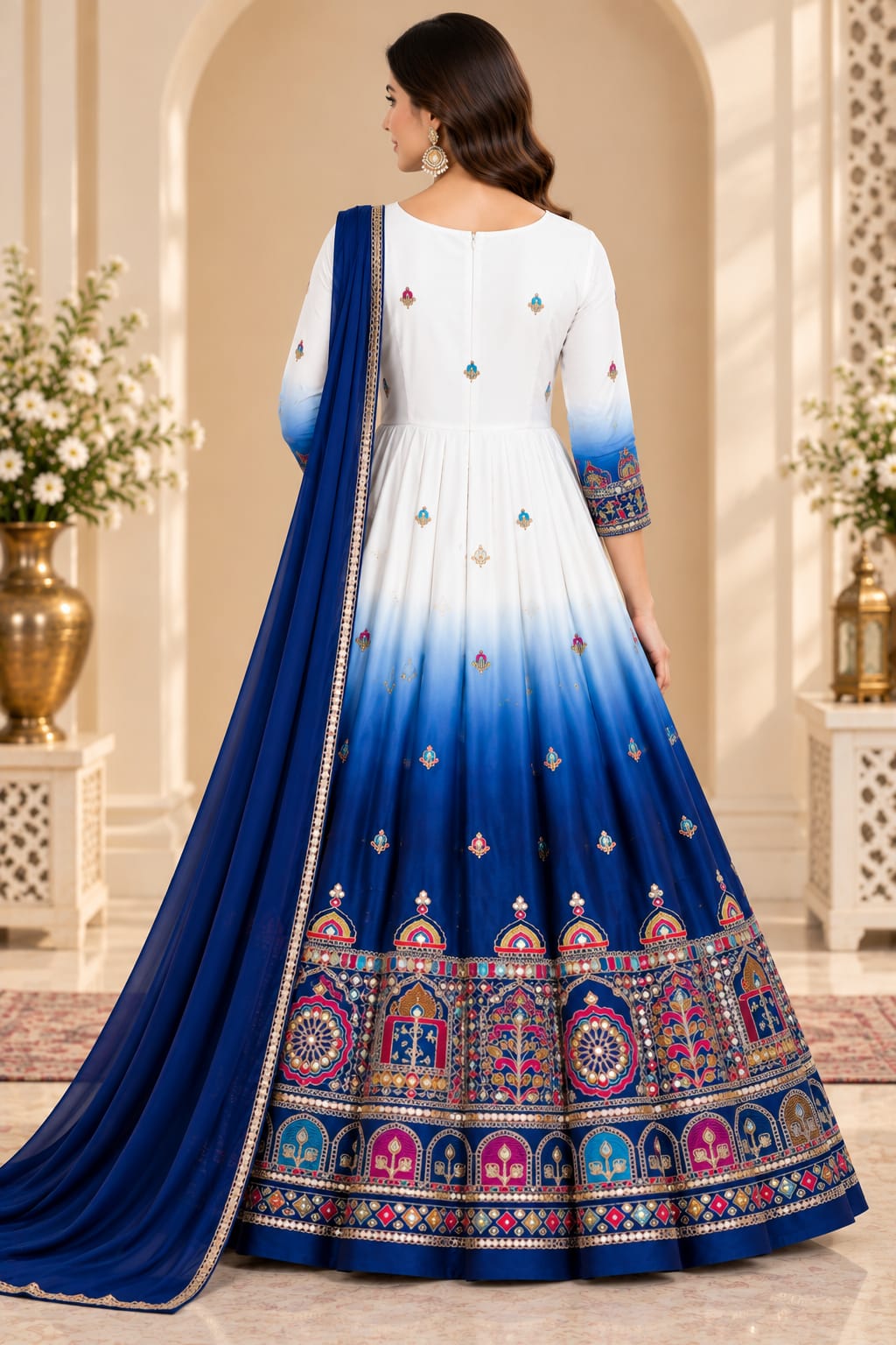 The Royal Indigo Ombré  Embroidered  | Women Ethnic dress