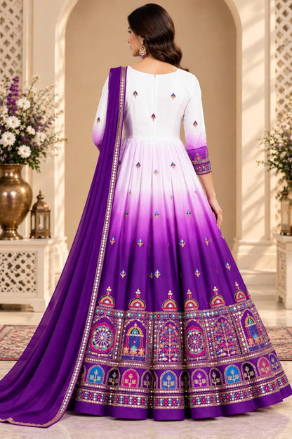 Lavender Twilight Ombré Embroidered  | Women Ethnic dress