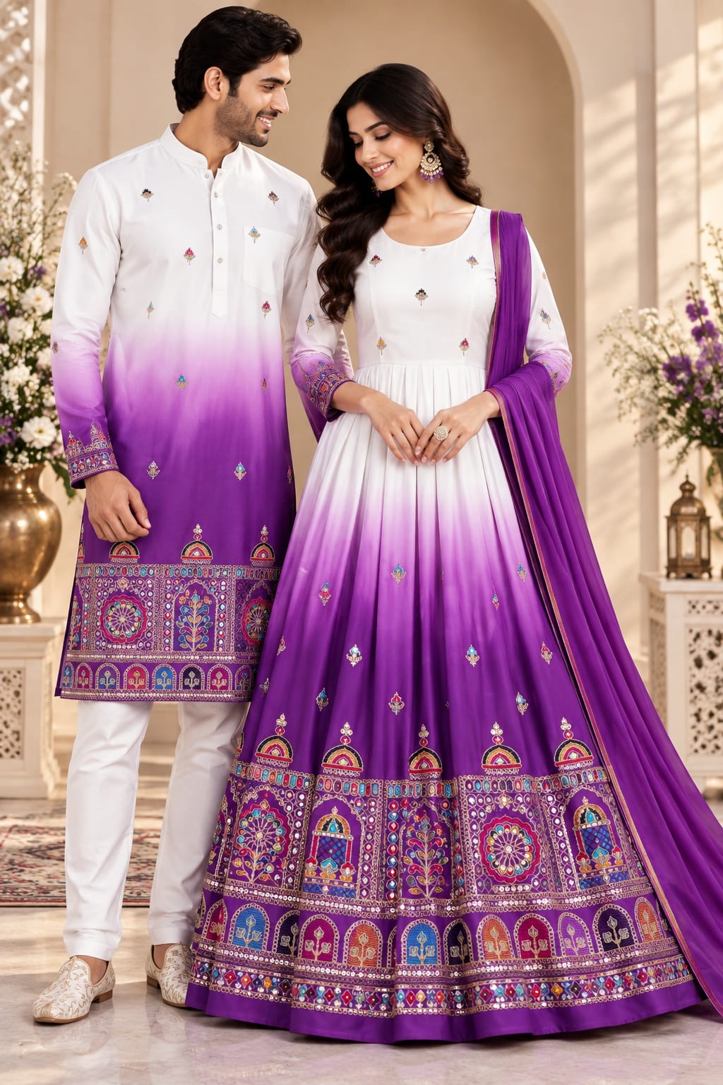 Lavender Twilight Ombré Embroidered | Couple Set 💙
