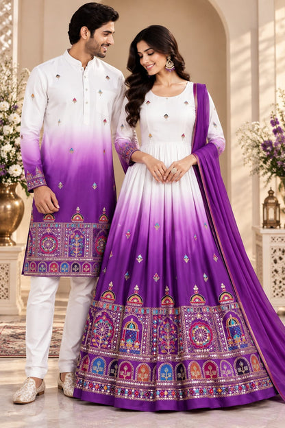Lavender Twilight Ombré Embroidered | Couple Set 💙