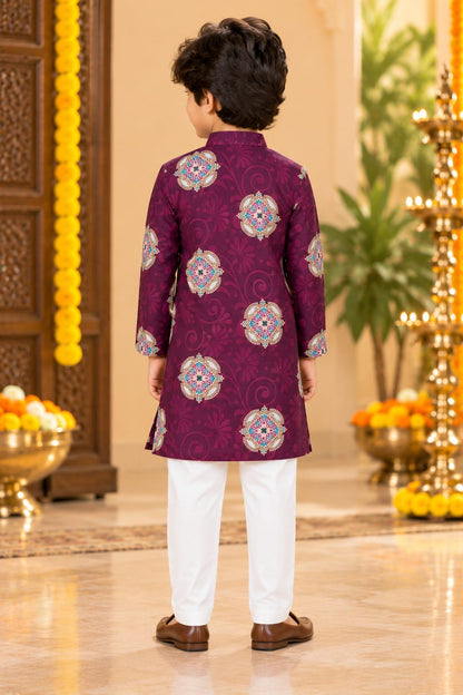 Father Son  Royal Plum Mandal Kurta Pajama Combo Set