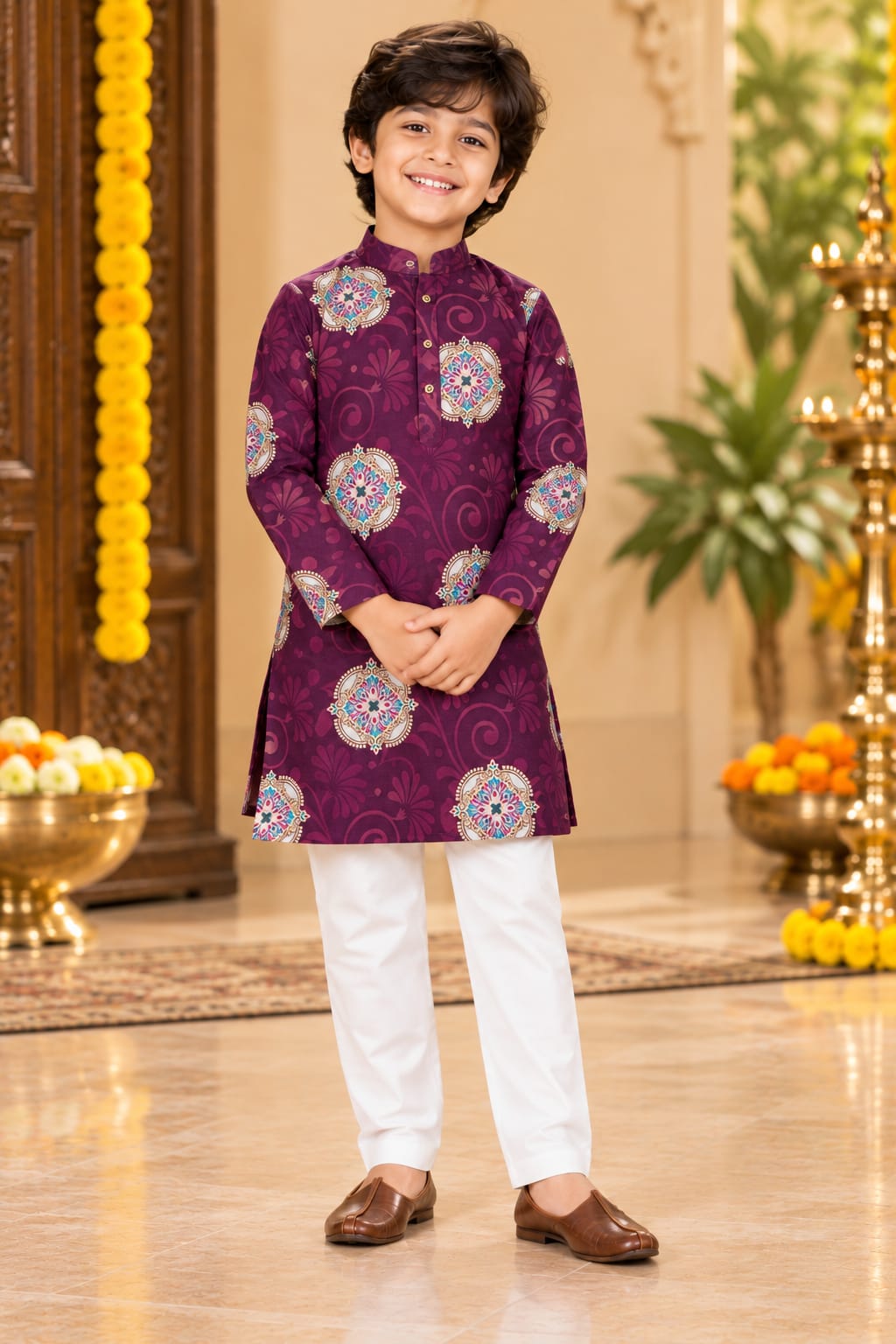 Boy Royal Plum Mandal Kurta Pajama Set