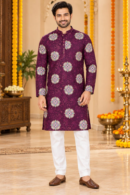 Father Son  Royal Plum Mandal Kurta Pajama Combo Set