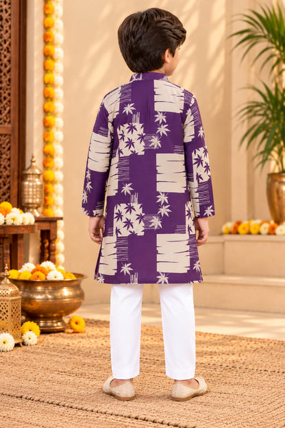 Father-Son Purple Geometric Star Prin Kurta Pajama Combo Set