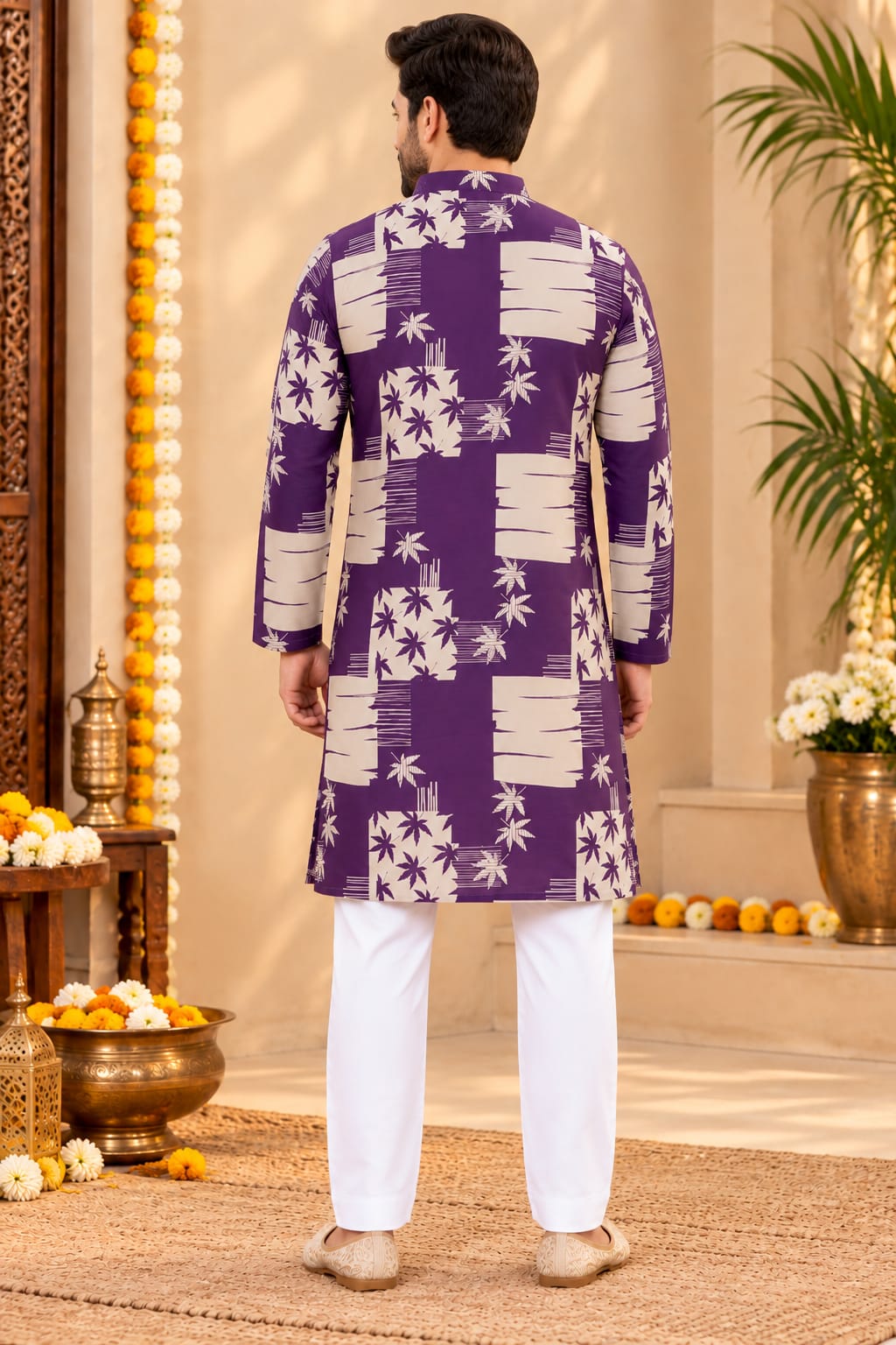 Father-Son Purple Geometric Star Prin Kurta Pajama Combo Set