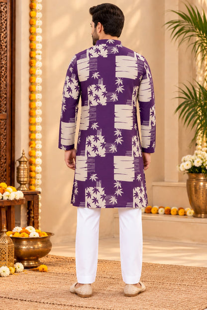 Father-Son Purple Geometric Star Prin Kurta Pajama Combo Set