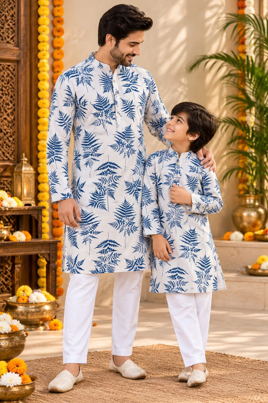 Father Son Ocean Botanical Kurta Pajama Combo Set
