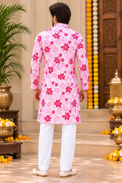 Father-Son Shahi Cherry Blossom Kurta Pajama Combo Set
