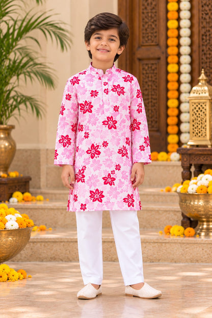 Father-Son Shahi Cherry Blossom Kurta Pajama Combo Set