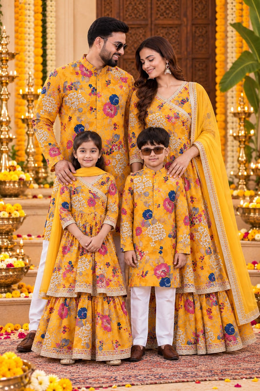 Golden Marigold Floral Family Matching Outfit