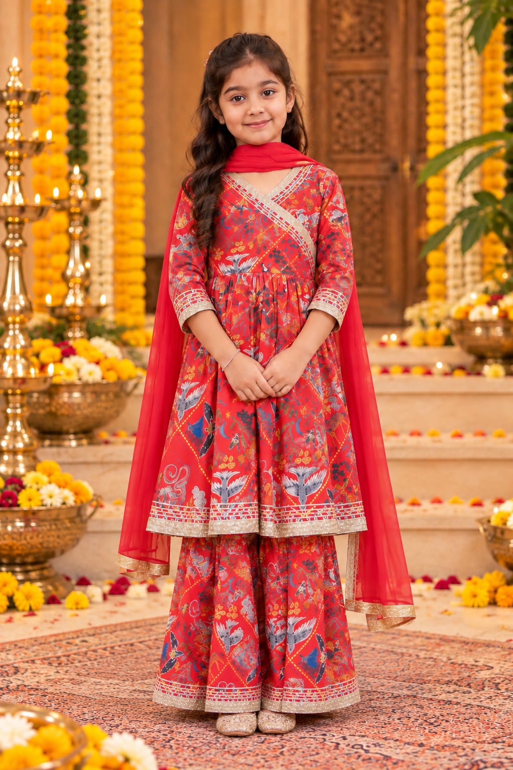 Red Botanical Print | Couple Matching Kurta Outfit