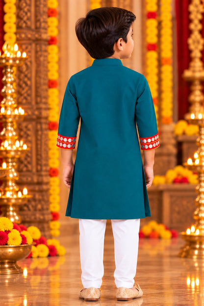 Boy Handwork Teal Kurta Pajama Set