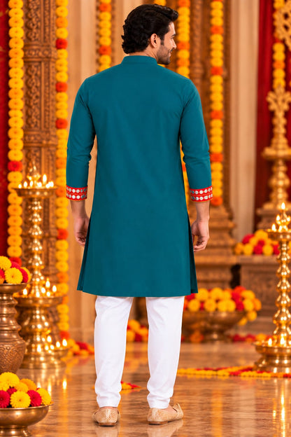 Father-Son Handwork Teal Kurta Pajama Matching set