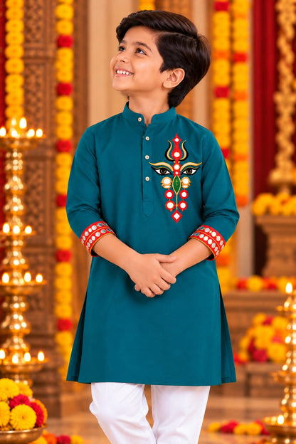 Father-Son Handwork Teal Kurta Pajama Matching set
