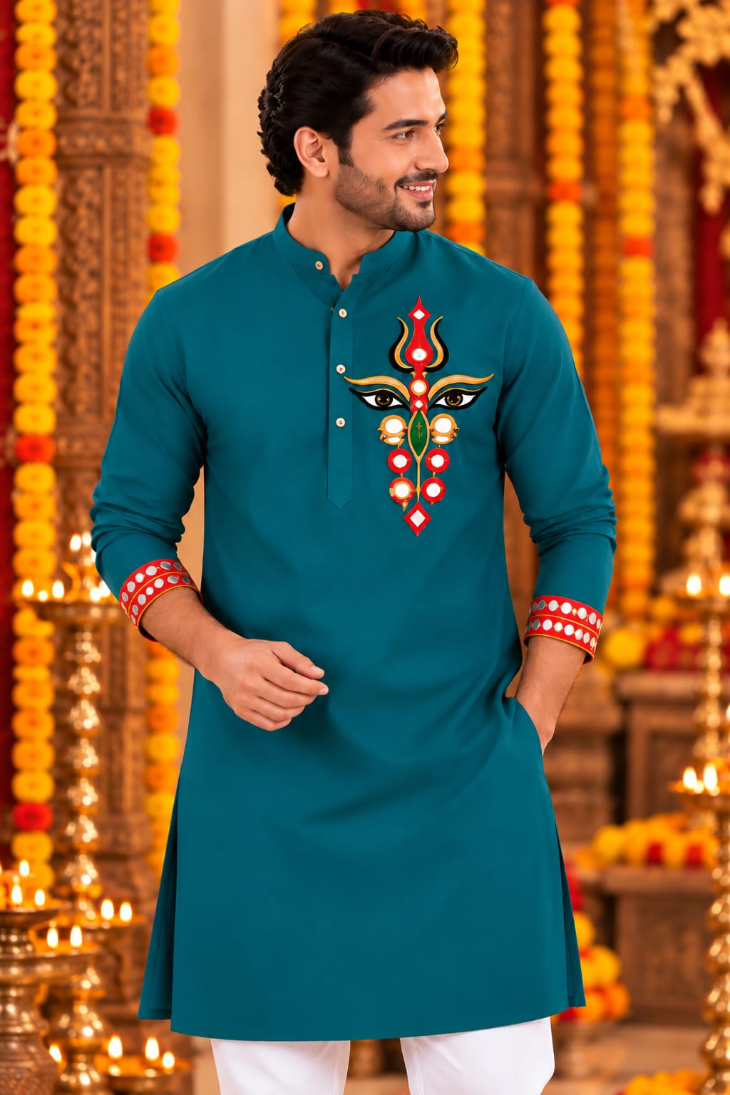 Father-Son Handwork Teal Kurta Pajama Matching set