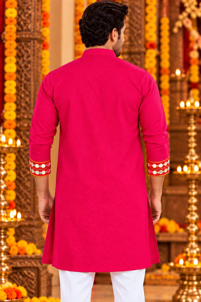 Father- Son Rani Agamani Hand-Embroidered Kurta Pajama Matching Set