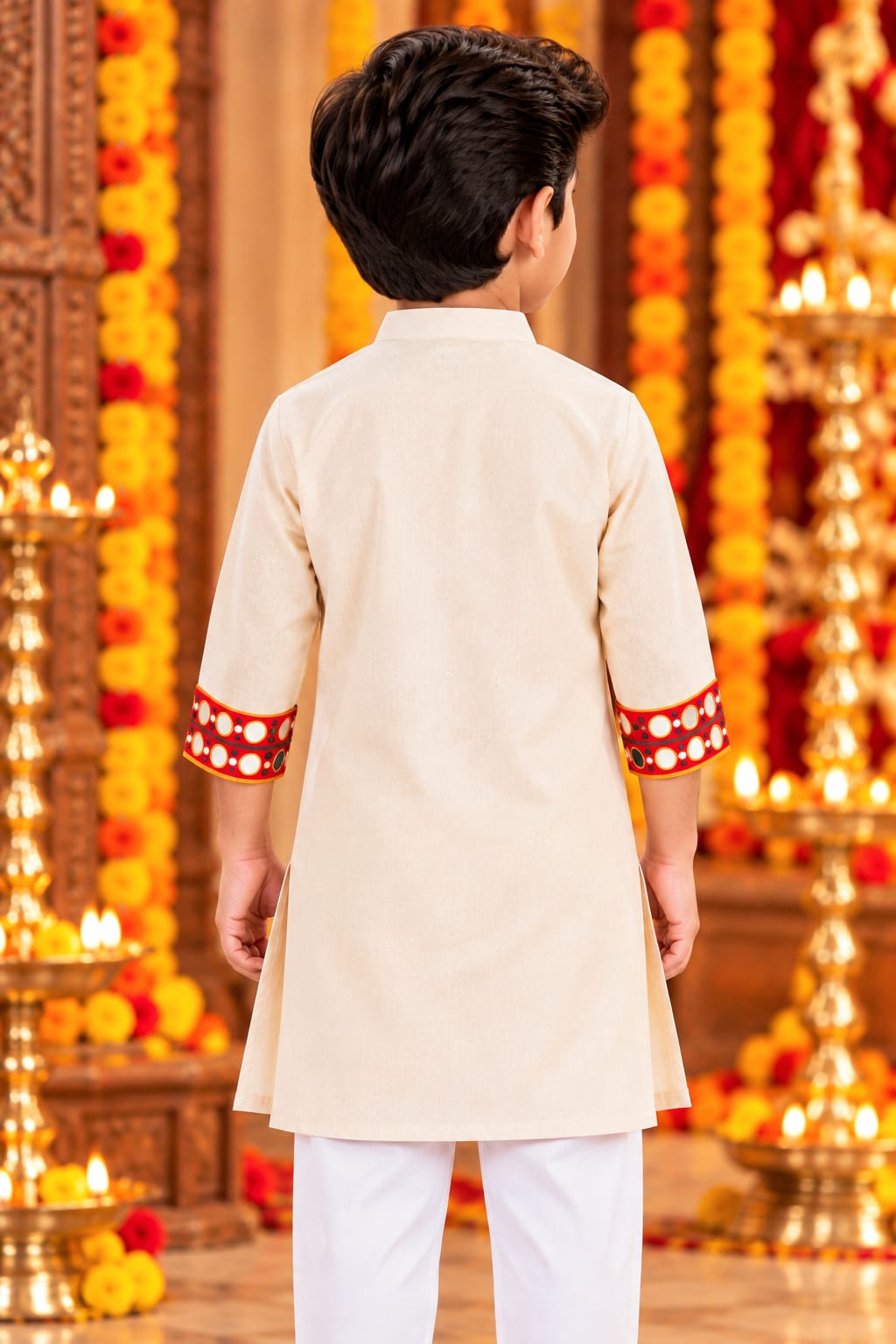 Boy Ivory Trinayani Hand-Embroidered Kurta Pajama Set