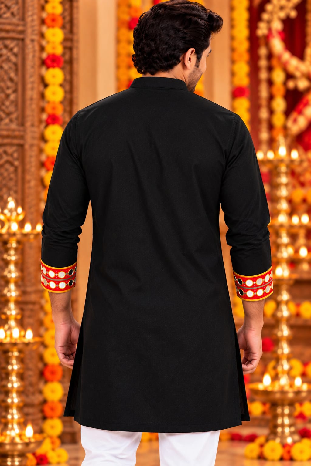 Classic Black Hand-Embroidered Father- Son Kurta Pajama Matching Set