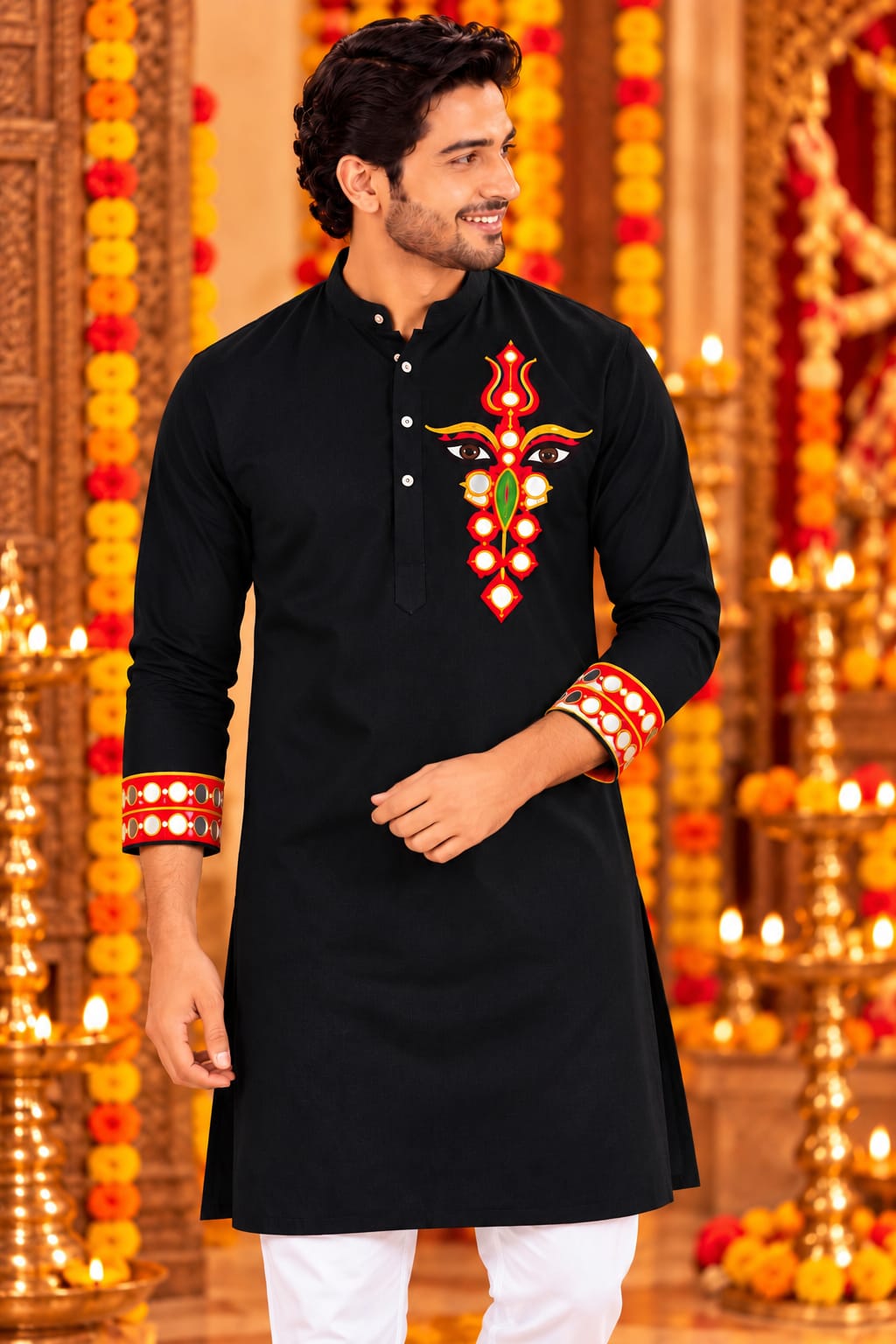 Classic Black Hand-Embroidered Father- Son Kurta Pajama Matching Set