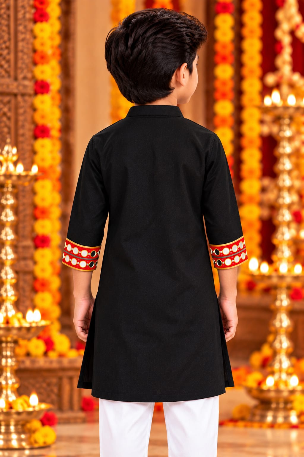 Classic Black Hand-Embroidered Father- Son Kurta Pajama Matching Set