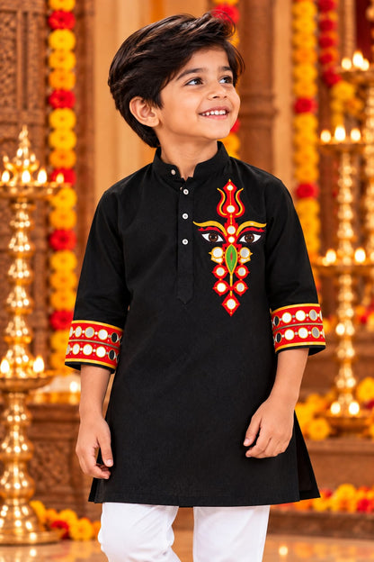 Classic Black Hand-Embroidered Father- Son Kurta Pajama Matching Set