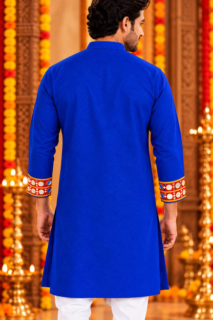 Royal Blue Trinayani Handwork Father Son Kurta Pajama Matching set