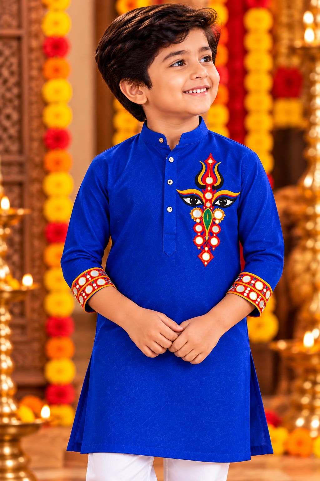 Boy Royal Blue Trinayani Handwork Kurta Pajama Set