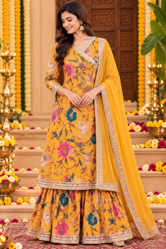 Golden Marigold Floral | Women Sharara Duppta Set