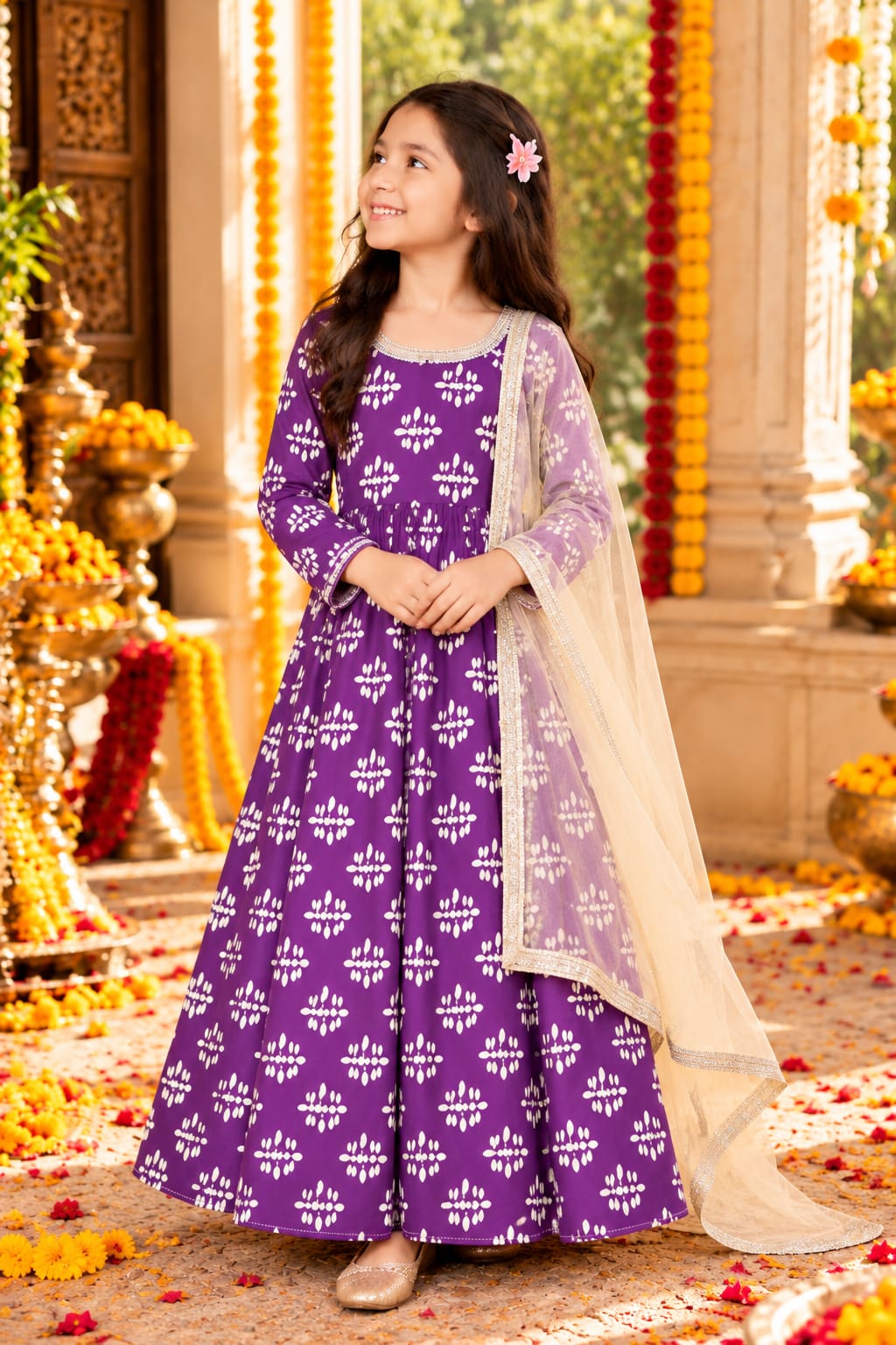 Shahi Gulbahar" Printed Purple | Girl Sharara Duppta Set💖✨
