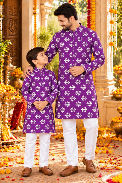 Shahi Gulbahar" Printed Purple Family Matching Festive Combo