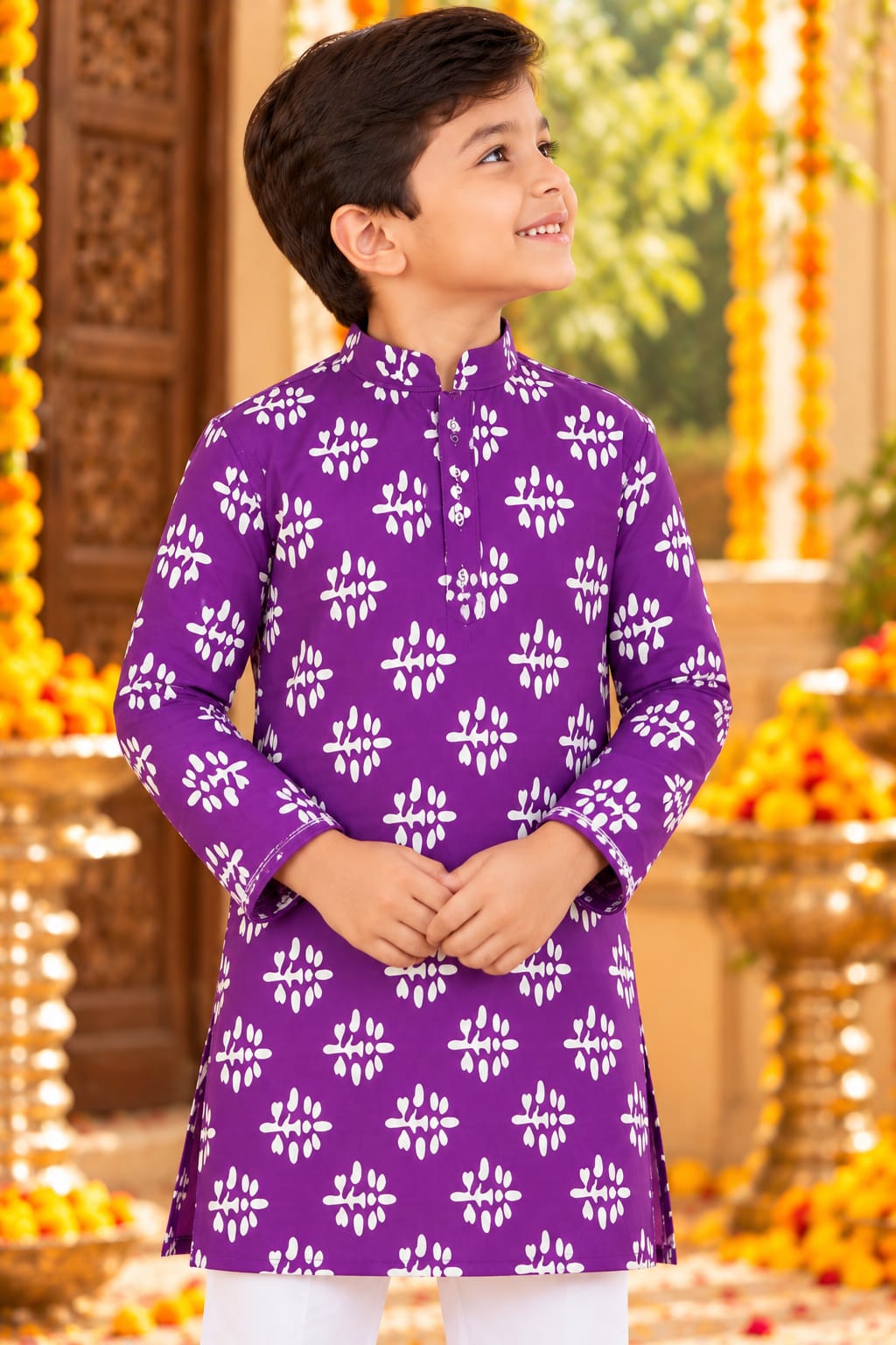 Shahi Gulbahar" Printed Purple Family Matching Festive Combo