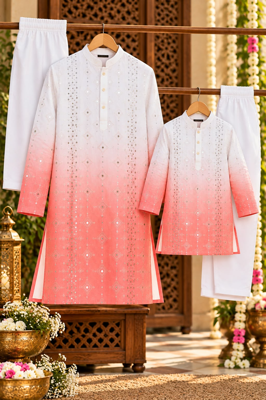 Father-Son Orange Tie & Dye Ombre Kurta Pajama Combo Set