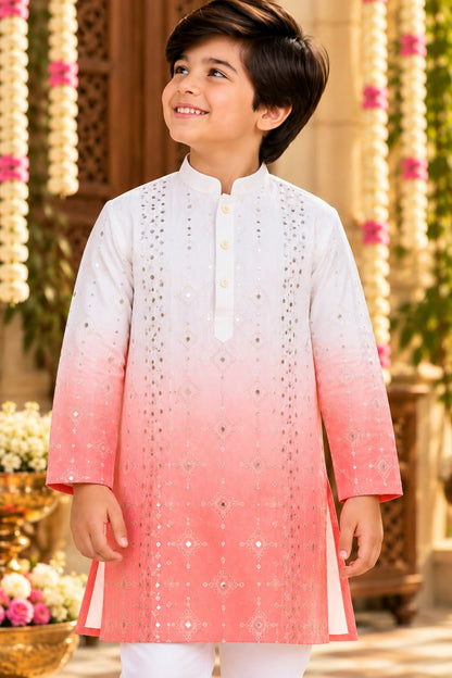 Father-Son Orange Tie & Dye Ombre Kurta Pajama Combo Set