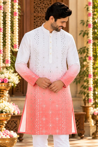 Father-Son Orange Tie & Dye Ombre Kurta Pajama Combo Set