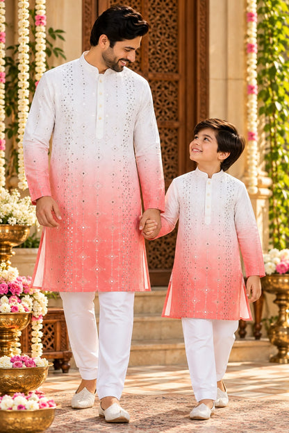Father-Son Orange Tie & Dye Ombre Kurta Pajama Combo Set