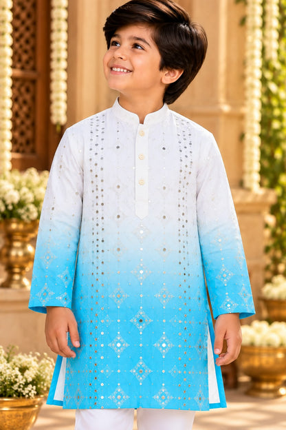 Father-Son Sky Blue Tie & Dye Ombre Kurta Pajama Combo Set