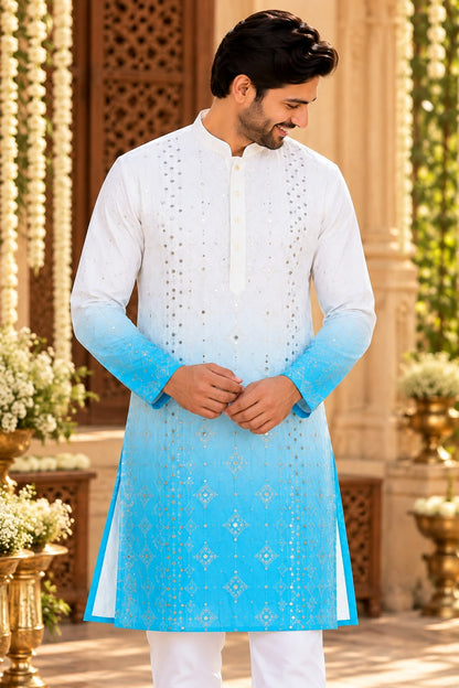 Father-Son Sky Blue Tie & Dye Ombre Kurta Pajama Combo Set