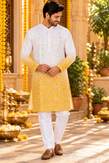 Father-Son Yelllow Tie & Dye Ombre Kurta Pajama Combo set