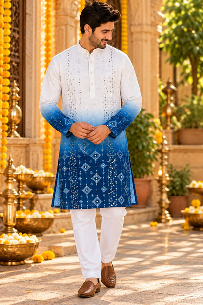 Father-Son Blue Tie & Dye Ombre Kurta Pajama Combo set