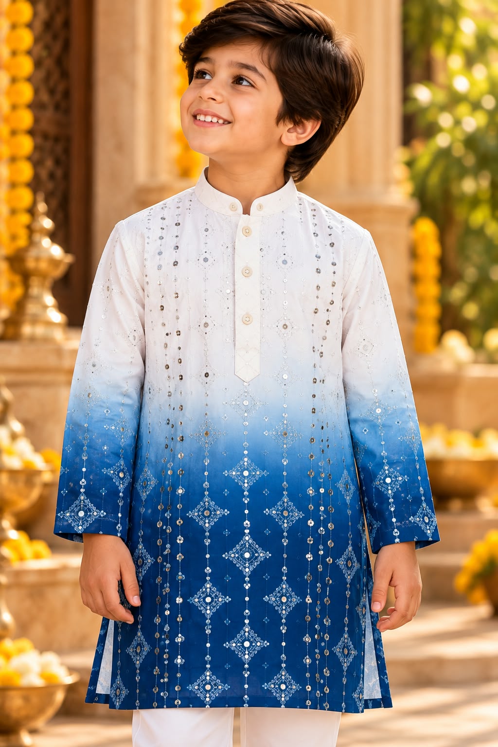Father-Son Blue Tie & Dye Ombre Kurta Pajama Combo set