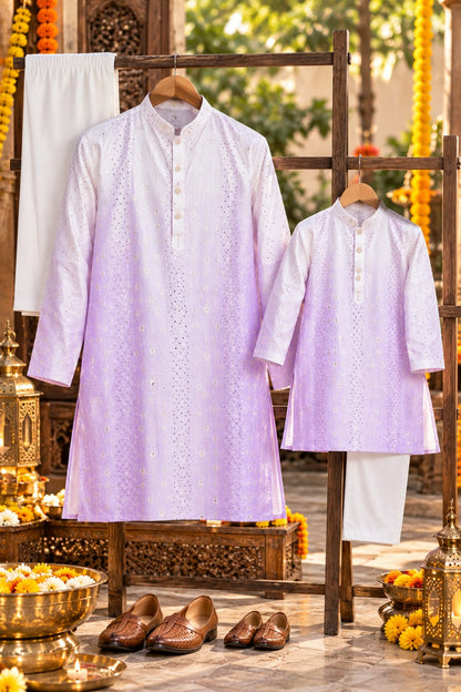 Father-Son Mauve Tie & Dye Ombre Kurta Pajama Combo Set