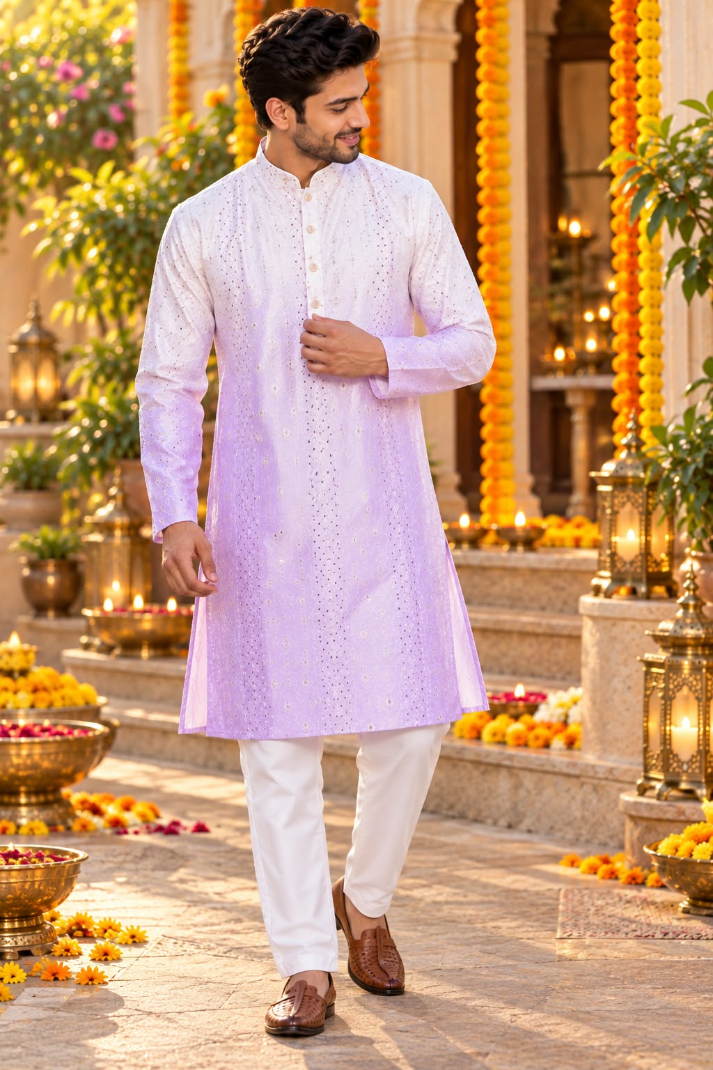 Father-Son Mauve Tie & Dye Ombre Kurta Pajama Combo Set
