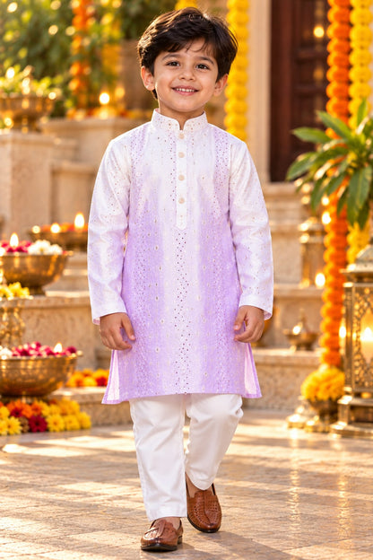Father-Son Mauve Tie & Dye Ombre Kurta Pajama Combo Set
