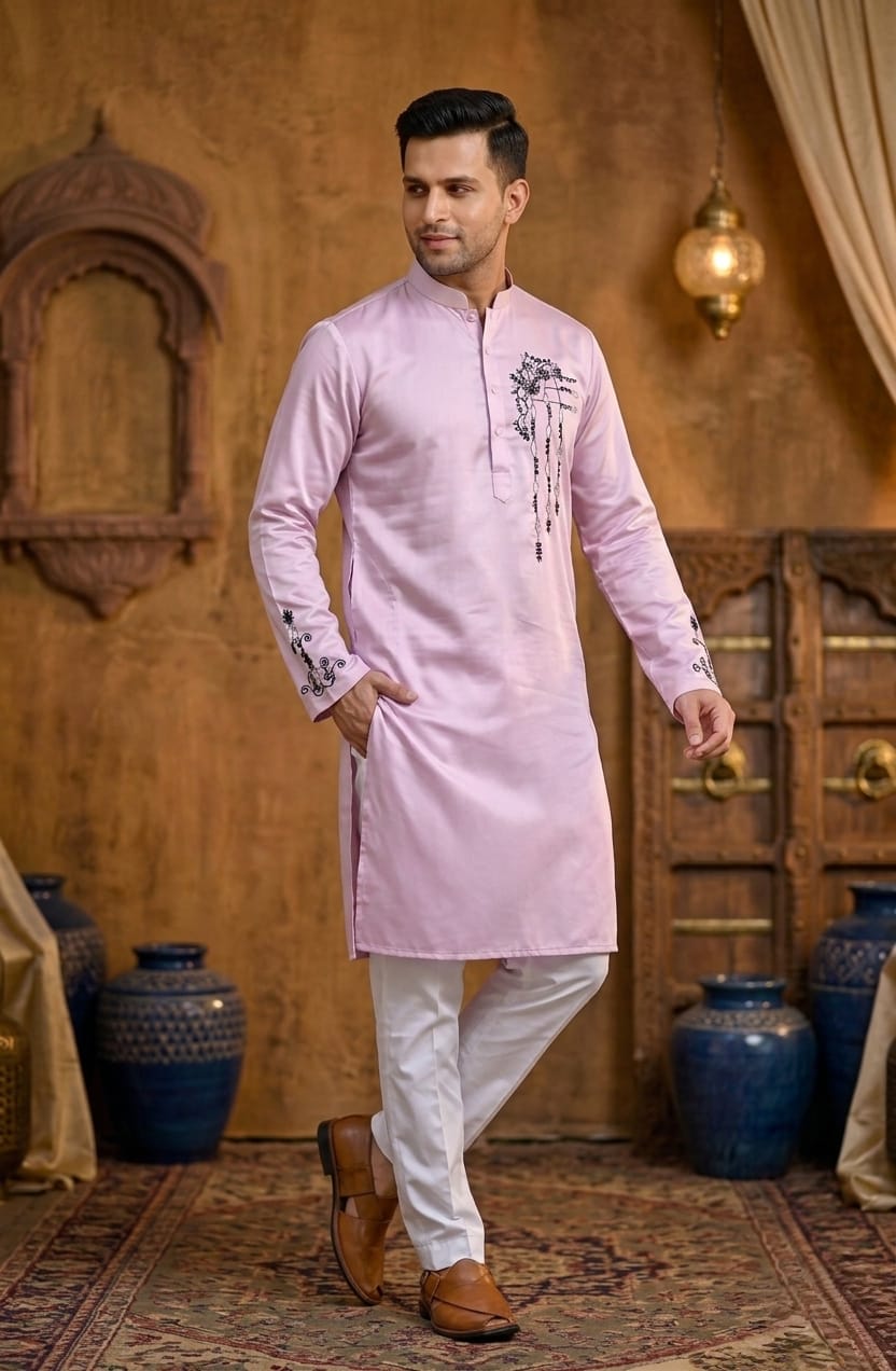 Father-Son Lavender Emroidered Kurta Pajama Combo Set